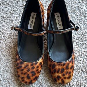 NWOT Steve Madden Hawke Leopard Print Mary Jane Block Heel Calf Hair